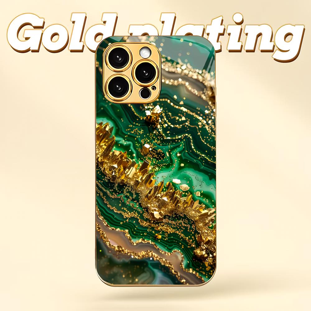 Grünes Texturdesign galvanisierte Glas-Handyhülle geeignet für iPhone 17 16 15 14 13 12 11 Pro/Max/Plus stoßfeste Rückseite