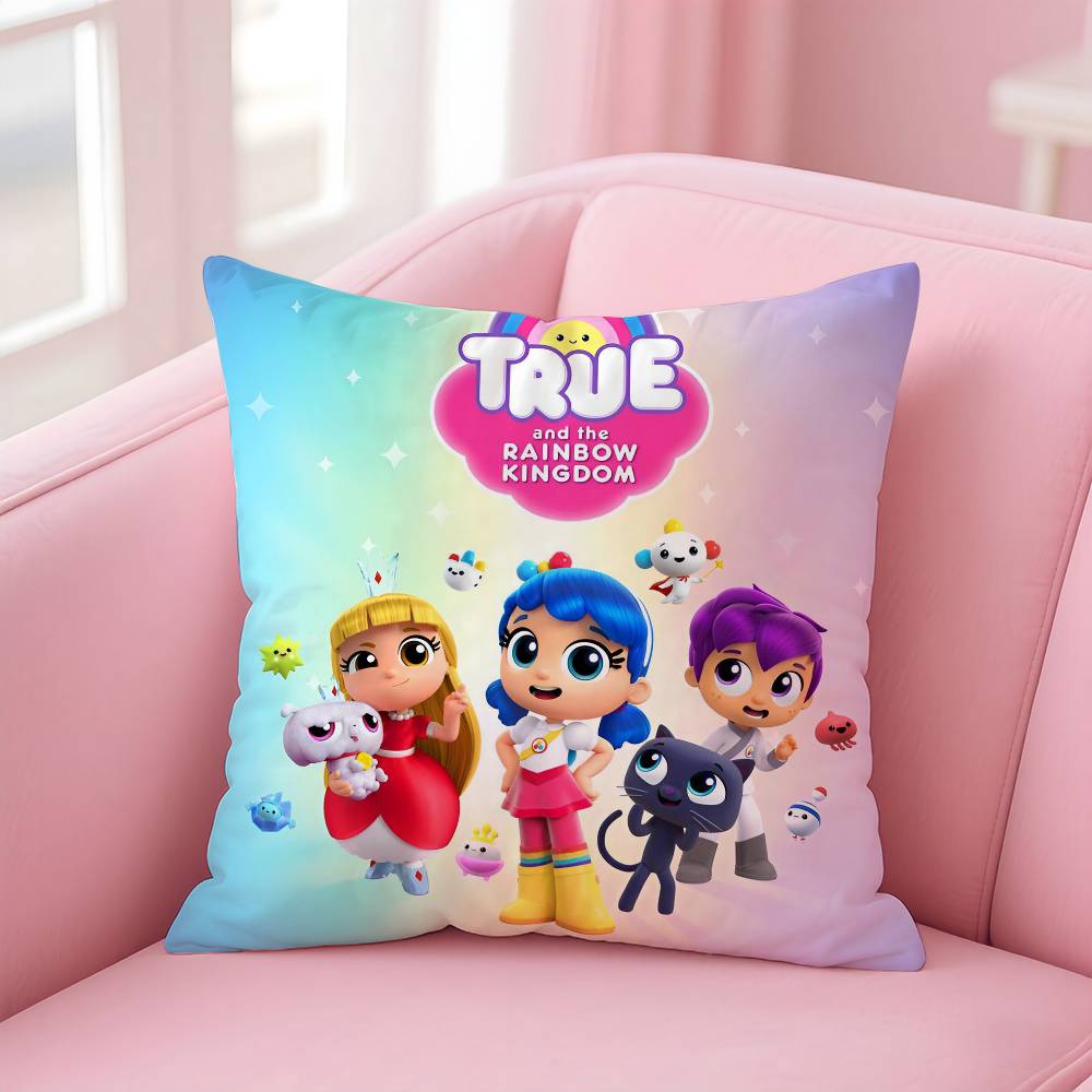 Kwaii True R-Rainbow Kingdom Pillow Case Anti-dustmite Pillowcase Invisible Zipper Silky Short Plush Sofa Cushion Cover