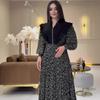 Autumn 2024 Retro Floral Color Block Dress with Turn-Down Collar and High Waist