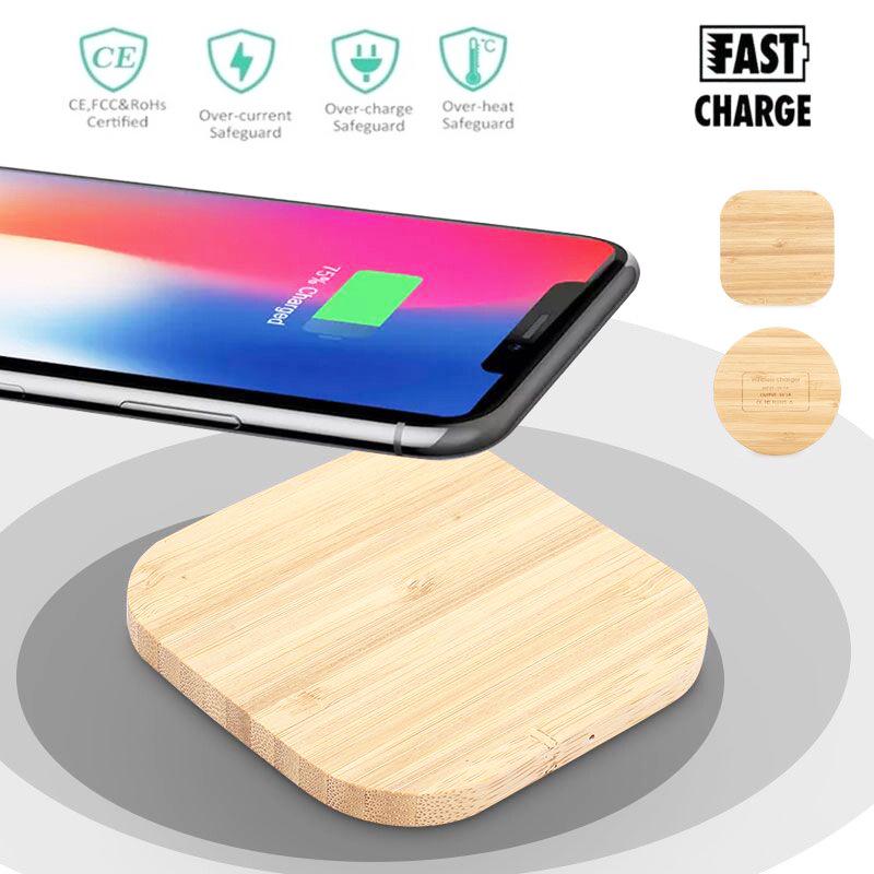 Bamboo Wireless Charger 15W Fast Charging Solid Wood Desktop Station for iPhone 17 - Customizable with Logo