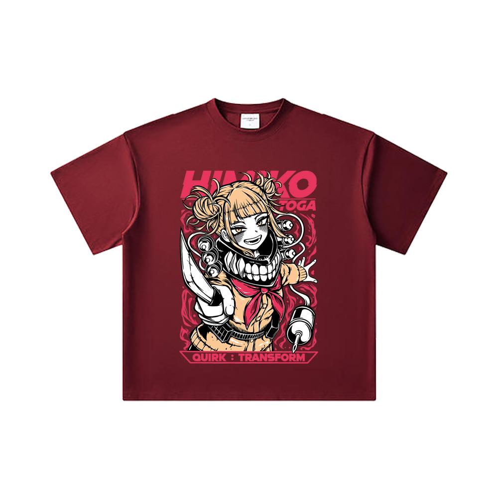 

260 GSM Double Yarn 32 Count 100% Cotton My Hero Academia V12 Toga Print Unisex Heavy Cotton T Shirt 2XL вина червоного кольору