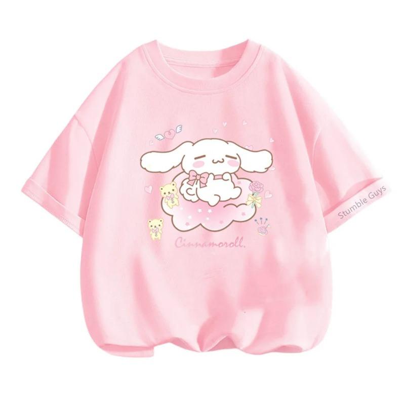 Summer Casual Cinnamoroll T-shirt 3-14Y Kids Boys Clothes Girls Cute Sanrio Graphic Tops
