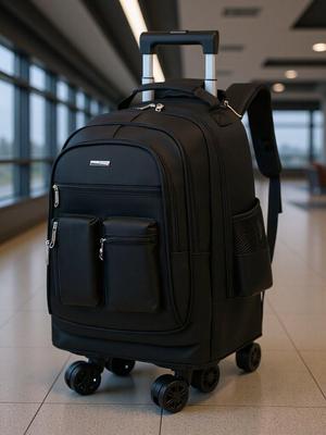 Water-Repellent Leather Trolley Backpack with Universal Wheels for Business Travel