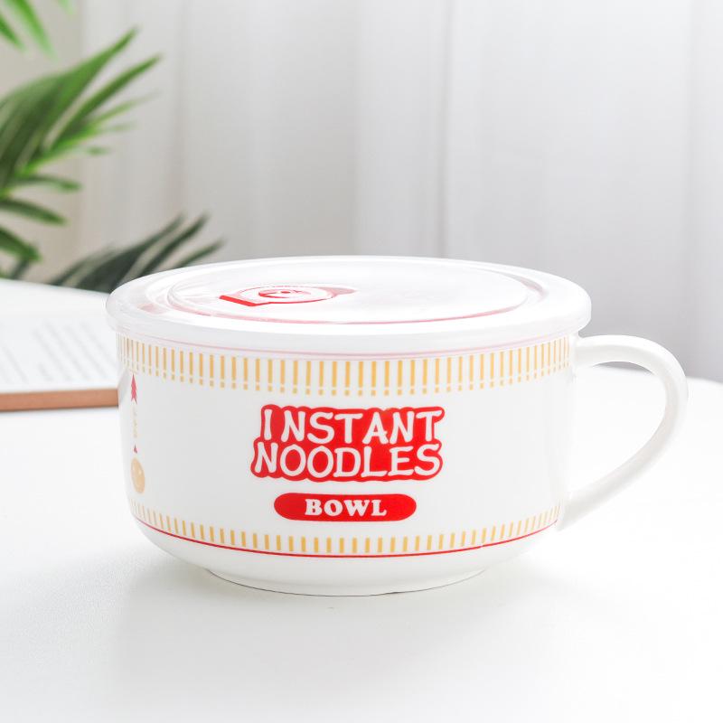 Japanese Ceramic Ramen Bowl Set: Includes Lid, Handle Bowl, Spoon, Chopsticks, and Gift Box - Perfect for Home, Dorm, and Lunch.