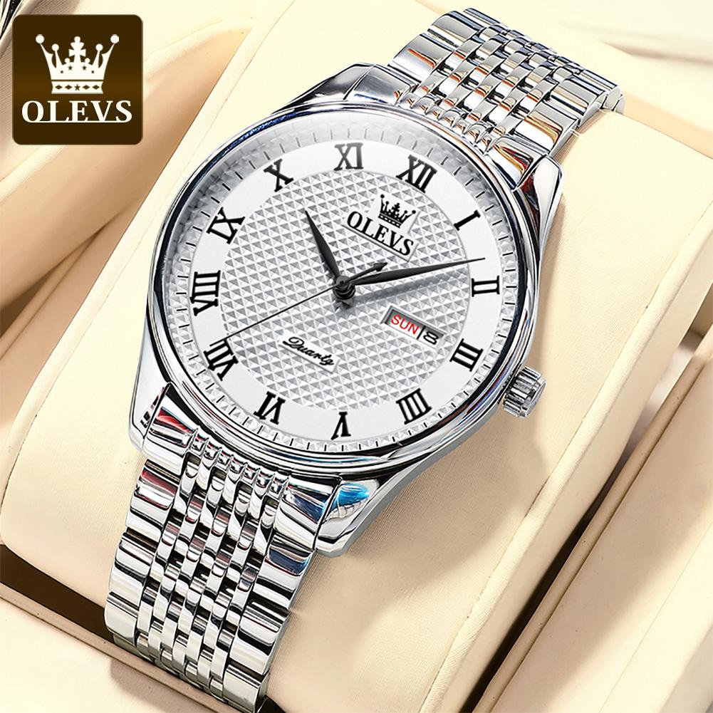 OLEVS Brand Bouble Calendar Roman Scale Quartz Watch for Men 5562