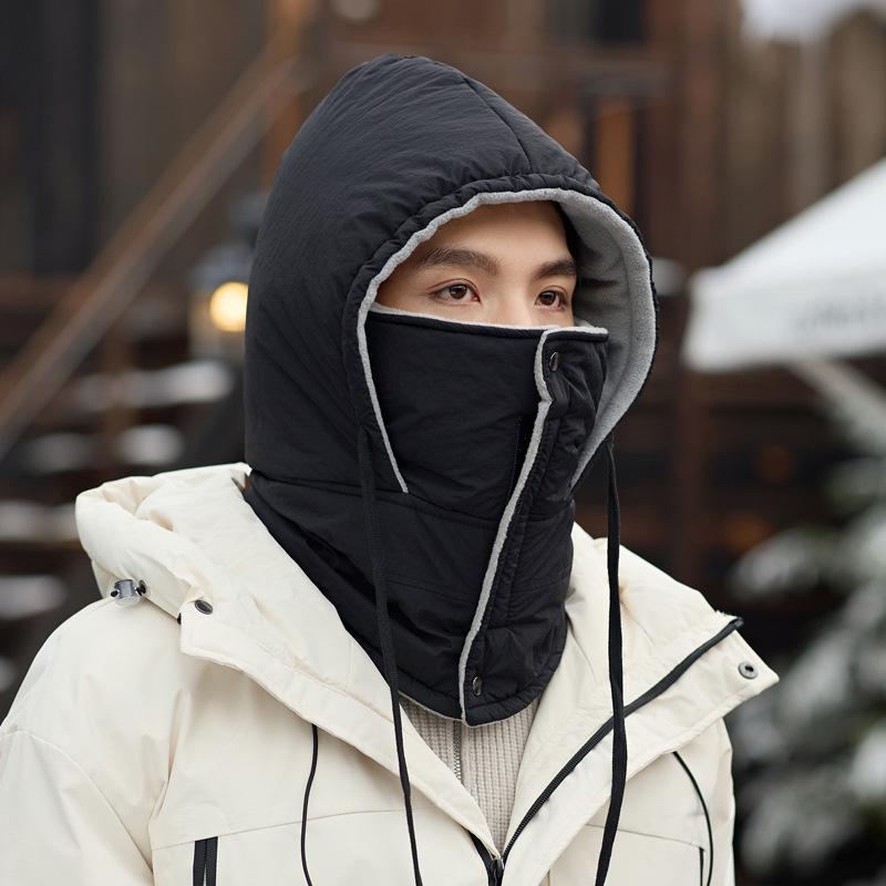 

Korean Style Fleece Lined Cycling Cap with Integrated Neck Warmer and Face Mask - Windproof & Snowproof for Men and Women One Size чорний