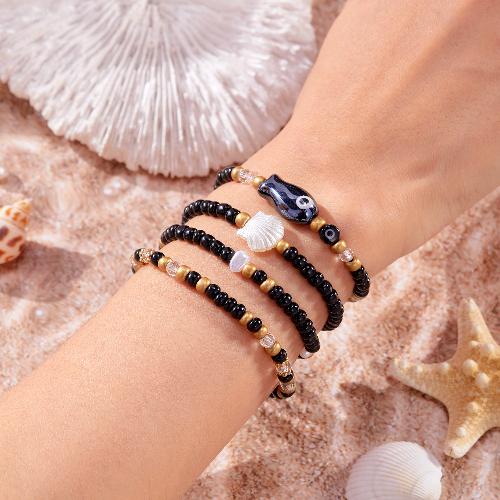 European American Fashion Bohemian Layered Beaded Bracelets Elastic Ethnic Bracelets for Women Female Bangle Bracelet
