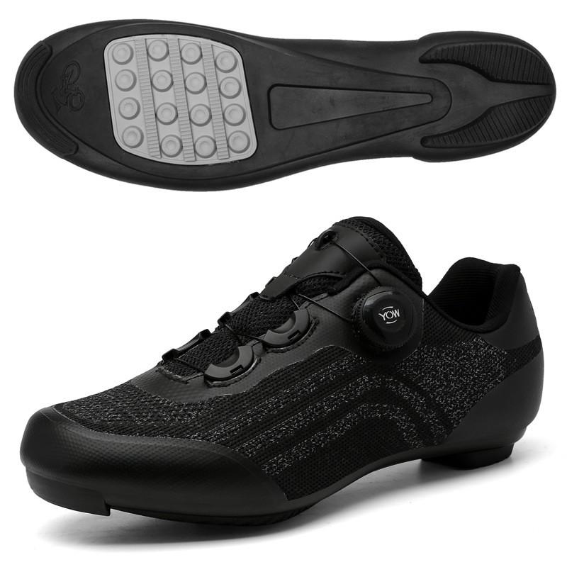 Mens Cycling Shoes With Flyknit Upper Reflective Stripes Stiff Sole Road MTB Casual Riding