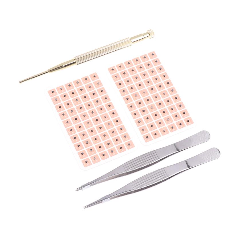 4 In 1 Set Multi-Condition Ear Seeds Acupuncture Auricular Sticker Kit 1200Pcs With Acupressure Chart Tweezer Auricular Probe