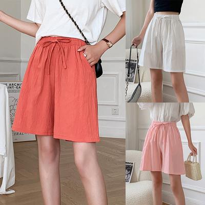 Women Breathable Shorts Drawstring Wide Leg Pants Elastic Waist Fashion Beach Shorts Solid Color