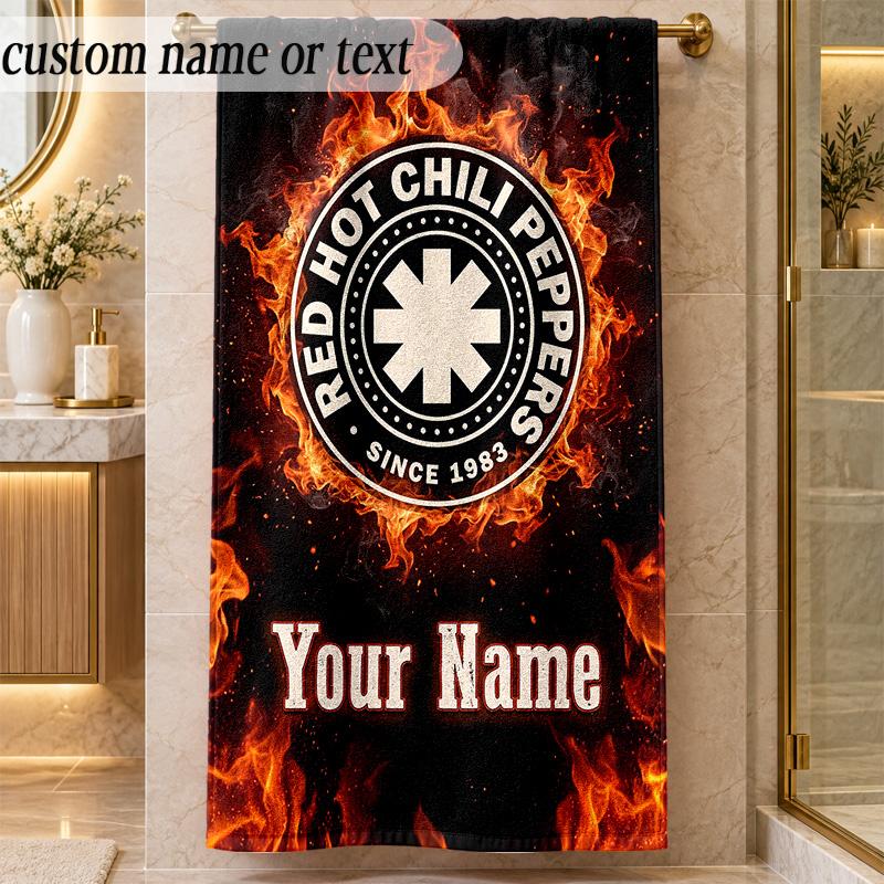 Beach TowelRed Hot Chili Peppers Custom Name Text Personalized Soft Towel for Beach Pool Indoor Home Decor Gift