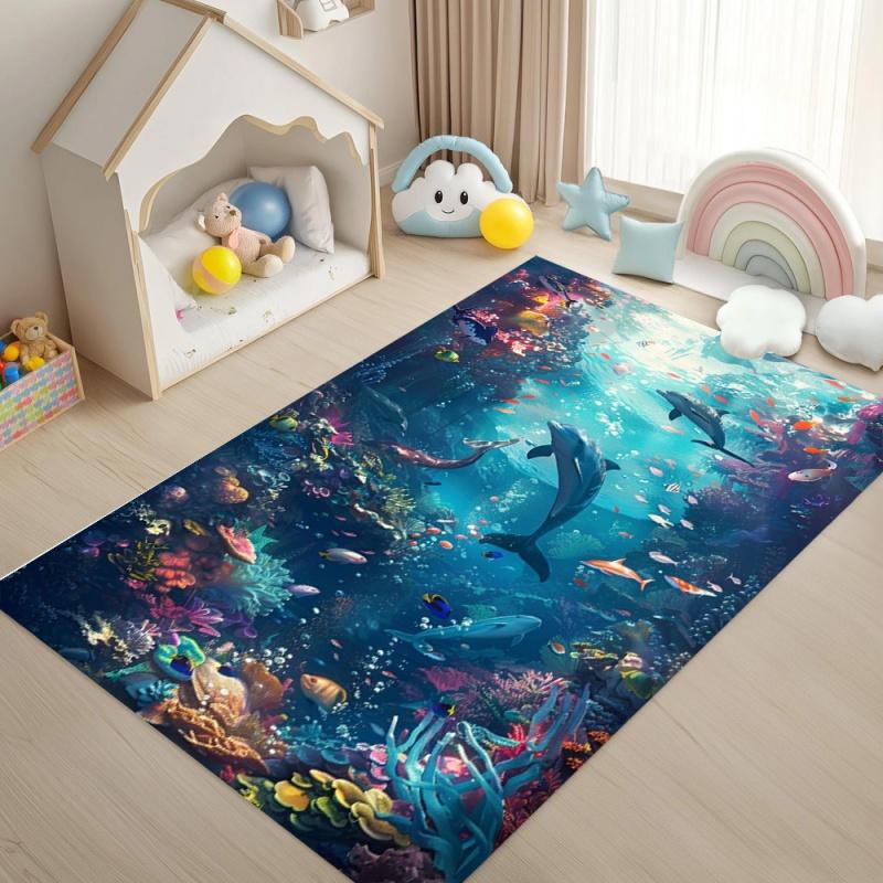 Unterwasser Delfin Fisch Spielteppich Rutschfeste Bodenmatte für Schlafzimmer Ozean Spielteppich