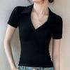 Women's Short-sleeve T-shirt Summer Simple Solid Color Slim-fit Polo Collar T-shirt Short Stretch Polo Shirt