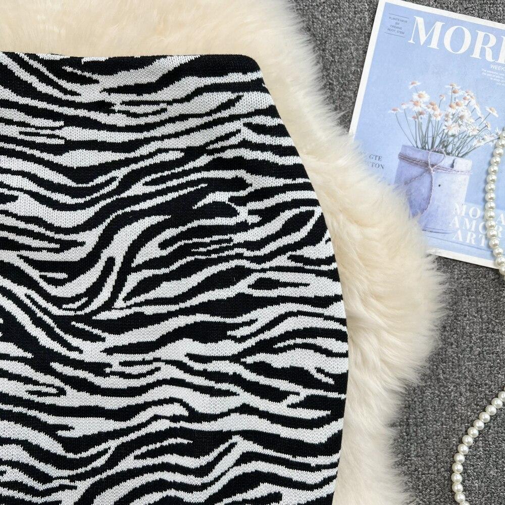 Koreaanse Zomer Zebra Print Gebreide Rok Vrouwen Hoge Taille Slanke A-Lijn Rok Veelzijdige Hip Wrap Rok Korte Rok