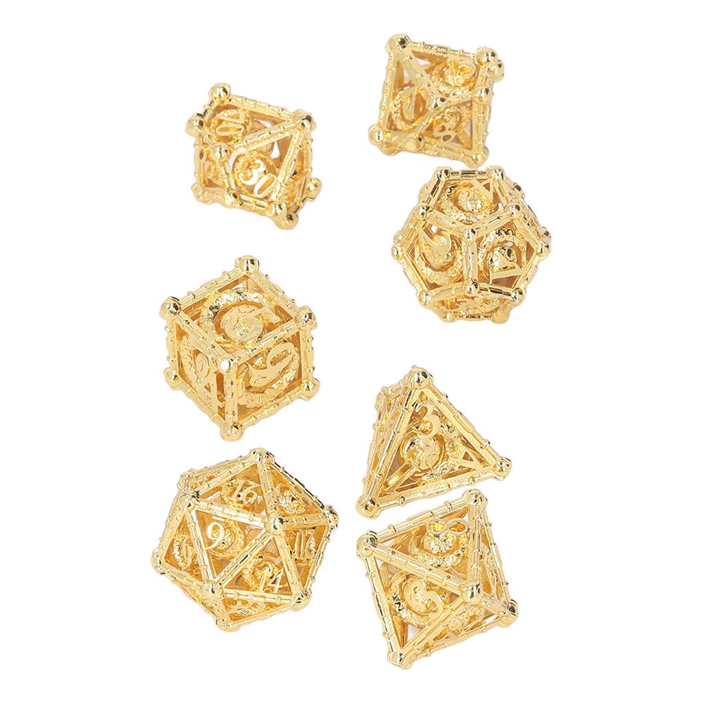 7pcs Dice Set Hollow Out Exquisite Carved Keep Balance Copper Polyhedral Dice Set for Board Games