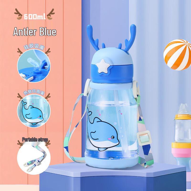

Kids Cartoon Plastic Water Bottle with Straw & Strap
