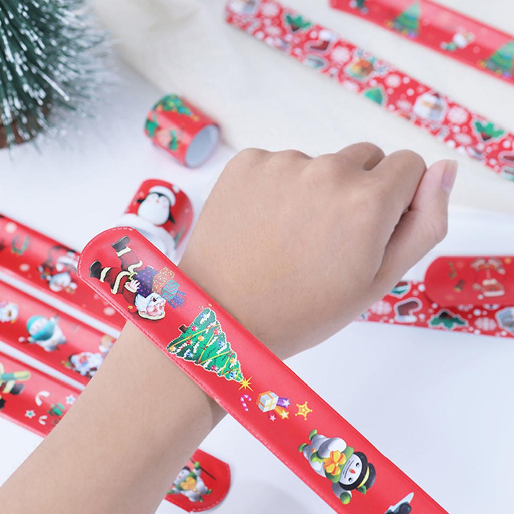 100Pcs Holiday Slap Wristbands for Christmas Snap Bands for Wrist Decoration Stylish Pat Rings Party Accessories