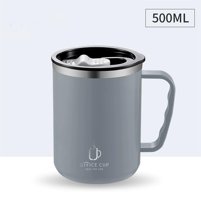 500ml/17oz 304 Edelstahl Wasserflasche Doppelschichten Kaffeetasse Milchbecher mit Kunststoffdeckel und Griff