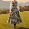 Women's Floral Boho Long Sleeve Maxi Dress V Neck Waist Swing Flowy Wedding Guest Dress Lightweight Maxi Spring Summer Party Boho Dresses for Women