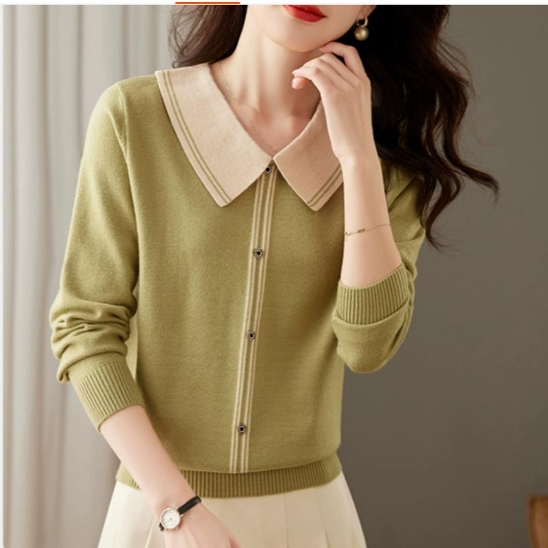 Women Sweaters Pullovers 2025 Autumn Winter Long Sleeve Doll Collar Casual Knitted Sweater Women Tops Pullover JJ105