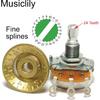 Musiclily Pro HD A250K Full Brass Inch Sized Fine 24-Spline Split Shaft Pot Audio Taper Potentiometers for Electric Guitar Bass (Set of 3)