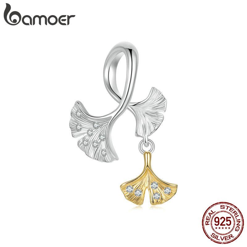 

BAMOER Стерлингового Серебра 925 пробы Любовь Гинкго Лист Кулон Гинкго Бабочка Шарм подходит Браслет Ювелирные Изделия DIY Для Женщин Модные Ювелирные Изделия 22*13mm