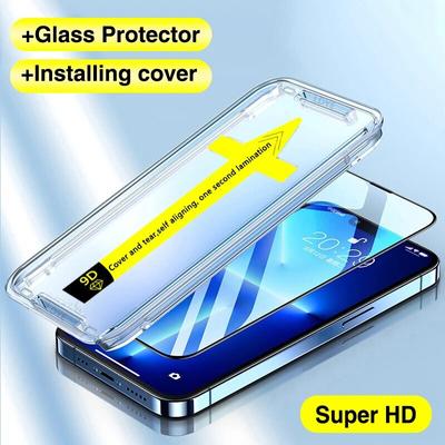 8K High End gehärtetes Glas für iPhone 15 14 13 12 11 Pro Max XS MAX X XR 15 Plus Displayschutzfolie mit Ausrichtungsmontageabdeckung