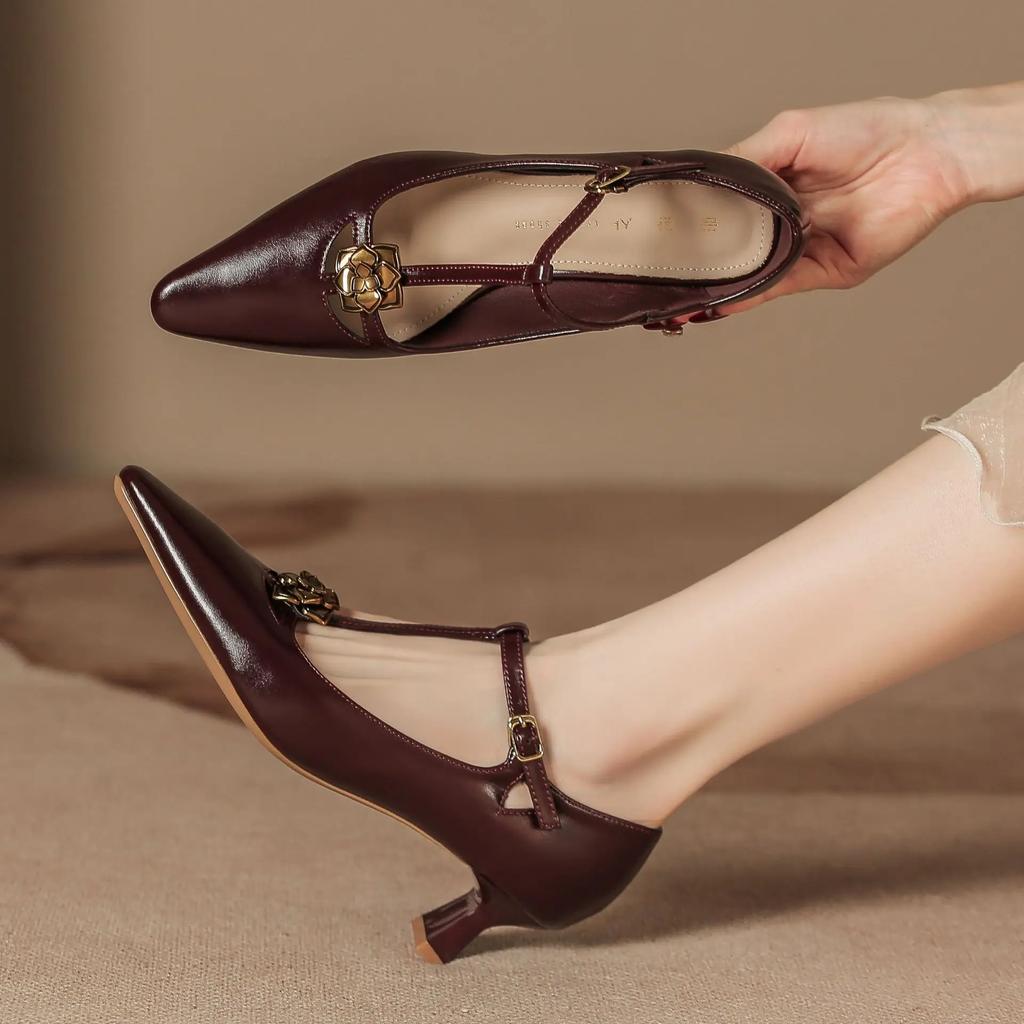 Fashion 2024 New Retro High Heels Women with A Line Fashion Pure Color Autumn and Winter Women Wear High Heels