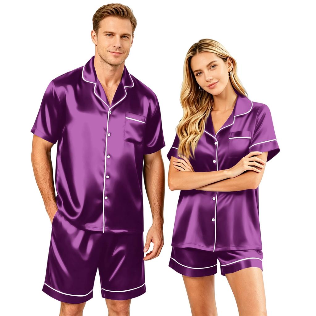 Couple Matching Pajama Set Short Sleeve Button Down Shirt and Shorts Set Soft Casual Sleepwear Available In Sizes S To XXXXL