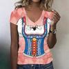 Camiseta casual de manga corta con cuello en V para mujer, top con estampado de Oktoberfest, tejido ligero y suave, ajuste cómodo, para uso diario