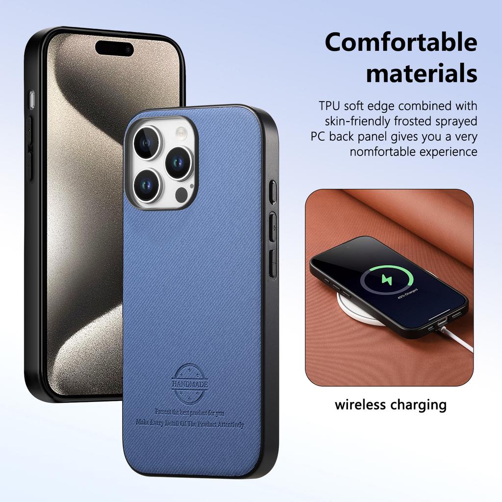 Für iPhone 15 Pro Hülle Stofftextur Leder+PC+TPU Anti-Sturz Handyhülle