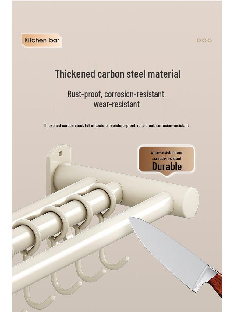 Stainless Steel Wall-Mounted Kitchen Hook & Pot Lid Rack with Knife Holder.