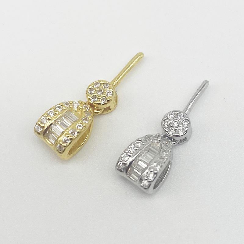 Yansheng S925 Sterling Silver Pearl Pendant Clasp with Inlaid Rhinestones and Square Stone for DIY Necklaces.
