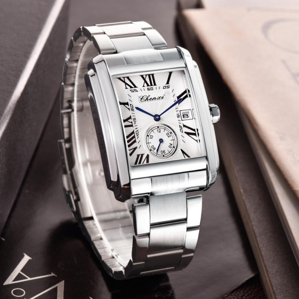 CHENXI 8216 Men's Quartz Watches Fashion Business Simple Silvery Stainless Steel Strap Square Wristwatches for Male Gift