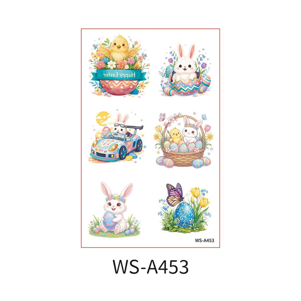 Atividade de Festa de Tatuagem Divertida de Páscoa Transfronteiriça Adesivos Fofos de Coelho de Desenho Animado para Braço Rosto Ovo