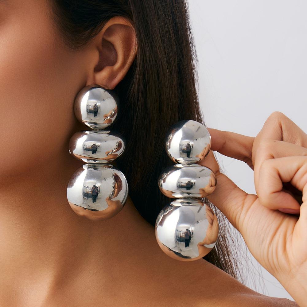 Retro Exaggerated Geometric Round Design Earrings for Women European American Style Large Earrings Party Travel Jewelry Gift