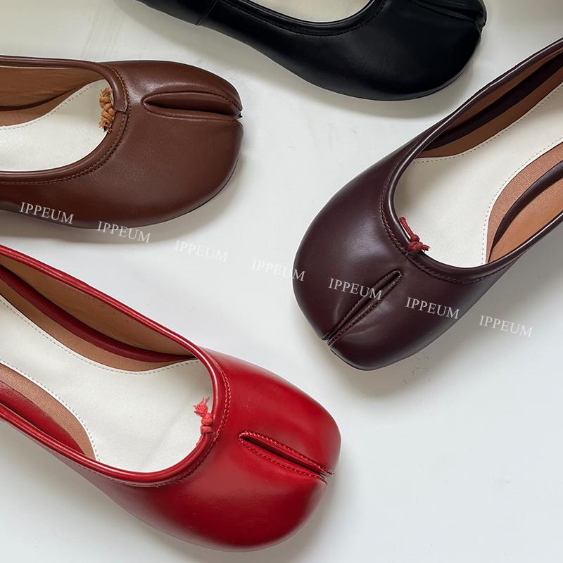 Fashion IPPEUM Tabis Shoes Black Ballets Flats Split Toe Shoes Women Mary Janes Plus Size 44 Dress Loafers Ballerina Zapato Mujer