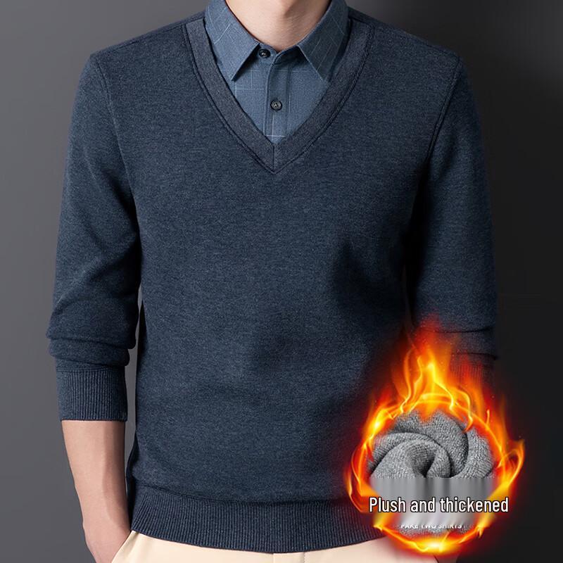 ROMON Men's Wool & Silk Blend Faux Two-Piece Knit Sweater