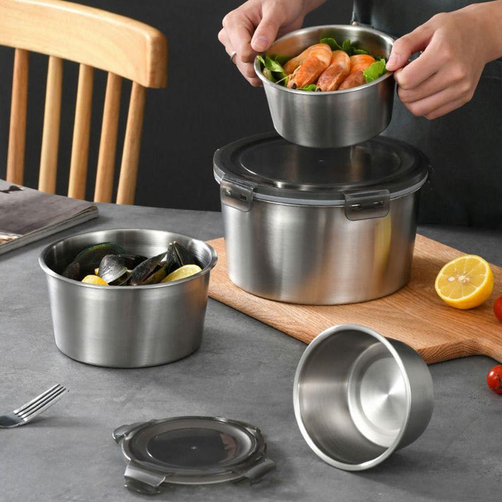 1Pcs with Lid Food Storage Box 304 Stainless Steel Refrigerator Frozen Crisper  Kitchen Accessory