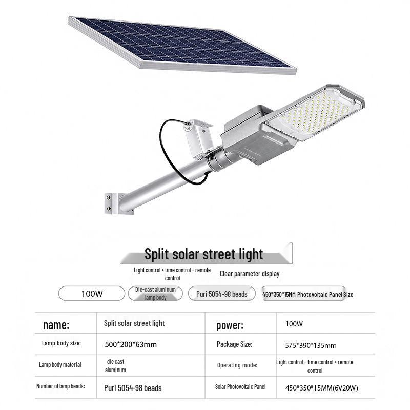 Waterproof Outdoor LED Solar Street Light - Split Design for Outdoor Lighting Projects