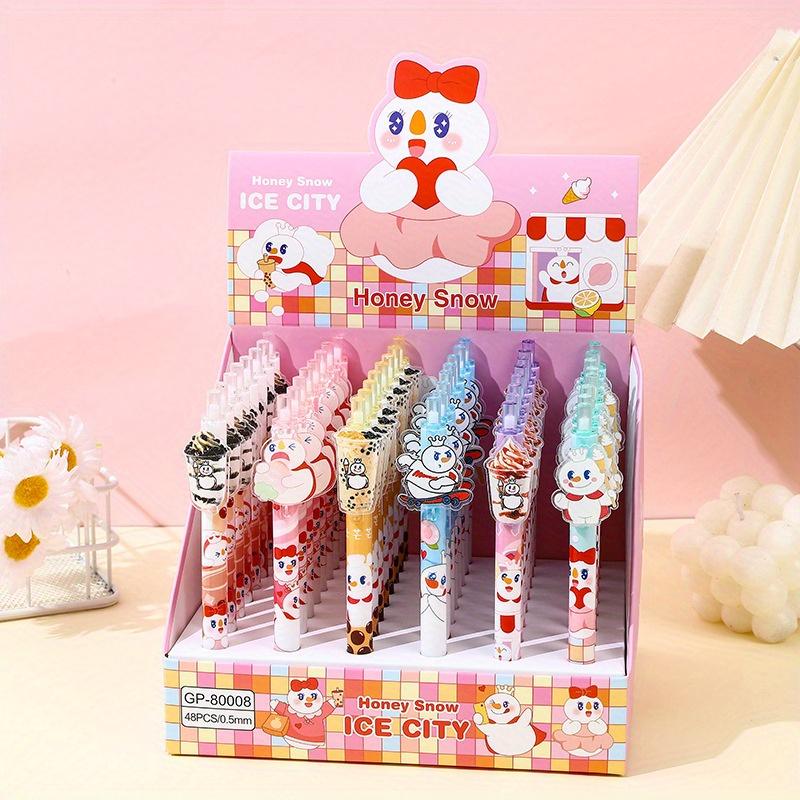 

Back to school season 48pcs 0.5mm cartoon snowman acrylic milk tea patch press pen high-looking cute press neutral pen signature pen Random style 48pcs