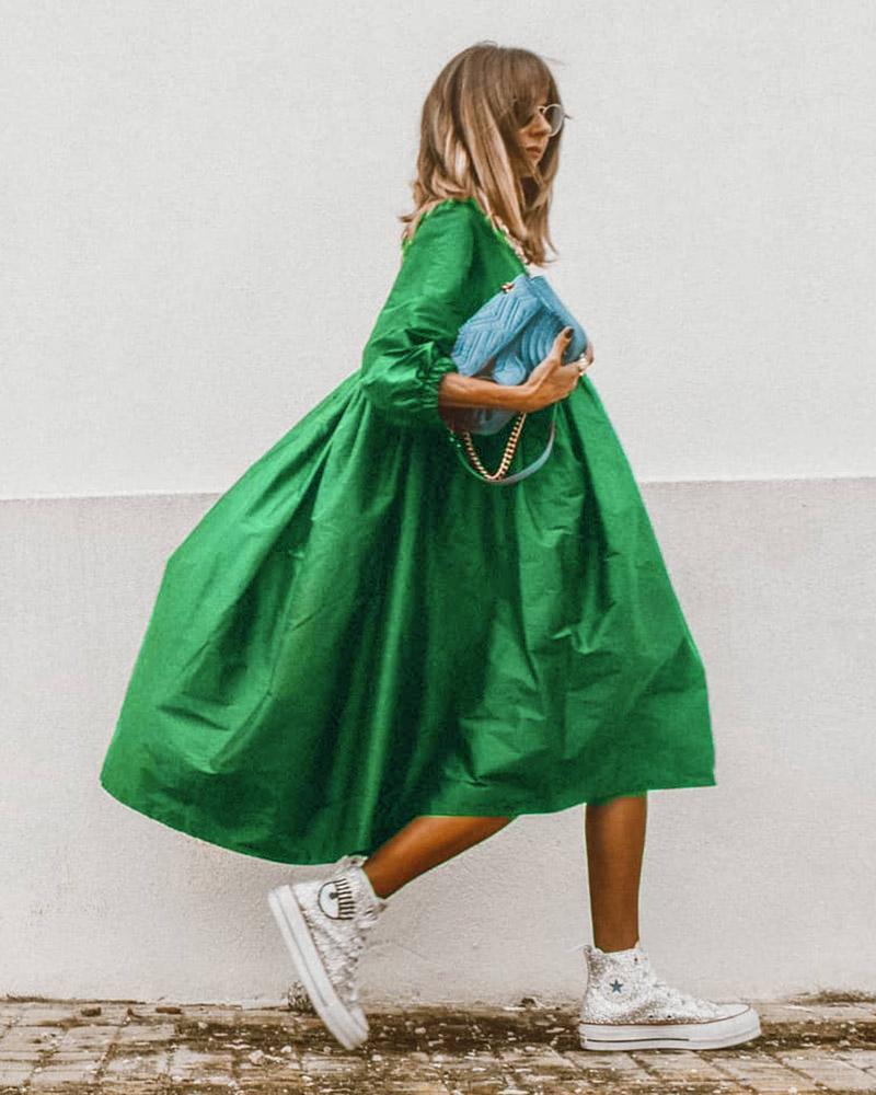 2025 Sommer Damen Rundhals Dreiviertelärmel Grau Leopardenmuster Loses Strandkleid