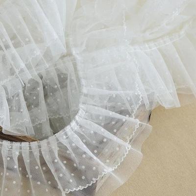 3Meters/lot 10cm Wide 10colors Single Side Dog Tooth 2layer Mesh Pleated Polyester Delicate Net Mesh Lace Trims Skirt Material