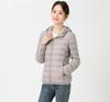 Women's Hooded Lightweight Puffer Jacket Horizontal Quilted Zip Up Short Casual Winter Coat Solid Color Outerwear