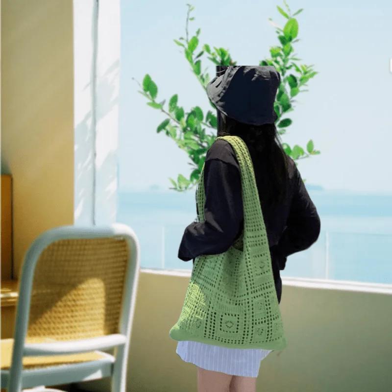 Premium Knitted shoulder bag for women's leisure commuting hollowed out large capacity woven handbag Strong Strong