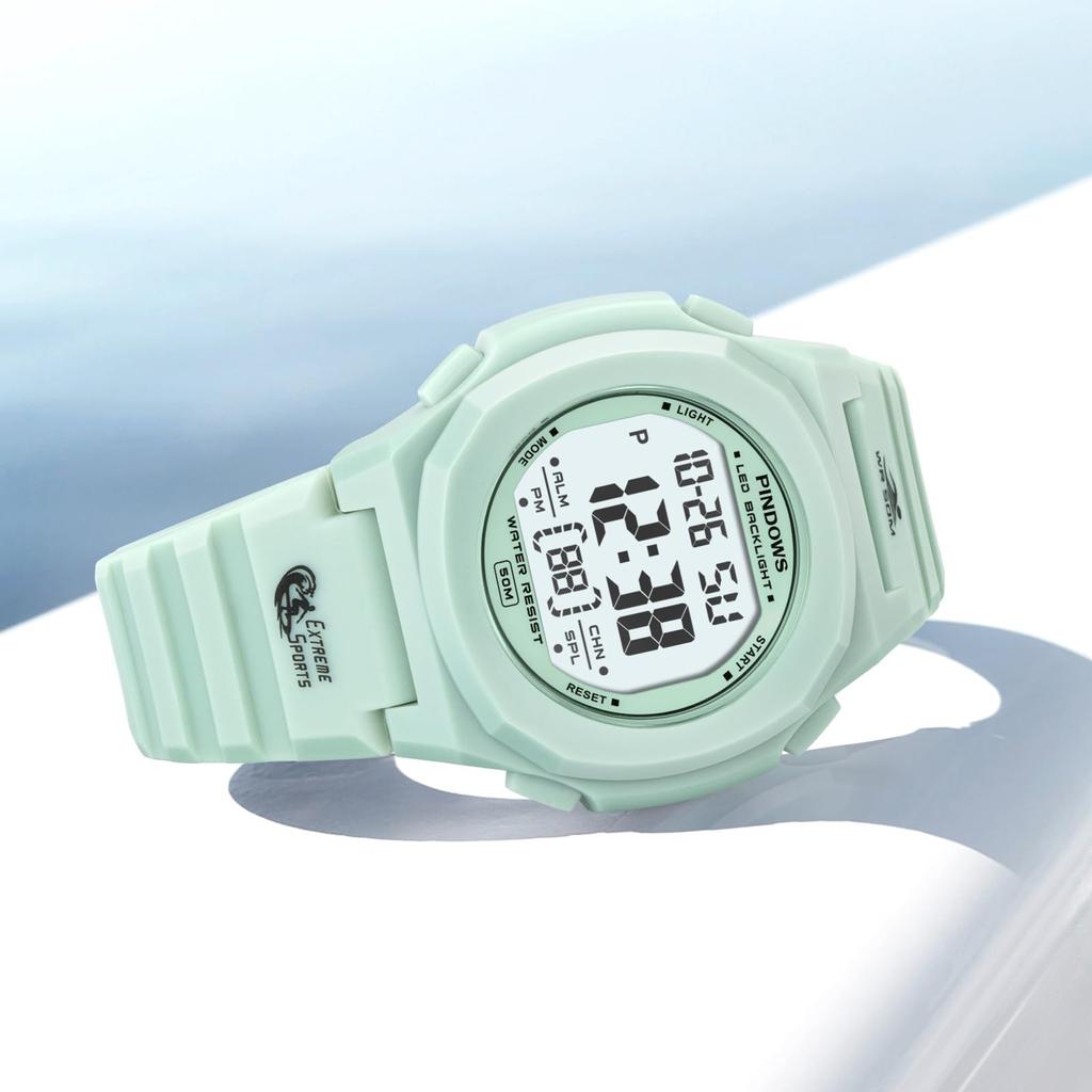 The PINDOWS Digital Sports Watch Is Water Resistant To 50 Meters and Features an LED Alarm and Makes a Perfect Gift for Women Women's Backlight,