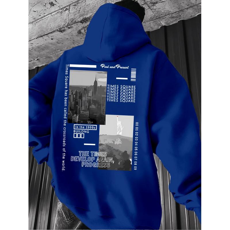 Oversized Hooded Sweatshirt With Vintage NYC Statue Of Liberty Print Unisex Streetwear Casual Winter Top