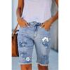 Damen Mid-Rise Knielange Jeansshorts Locker Geschnitten Zerrissen Floral Leopard Muster Fransen Lässig Bermuda Hosen
