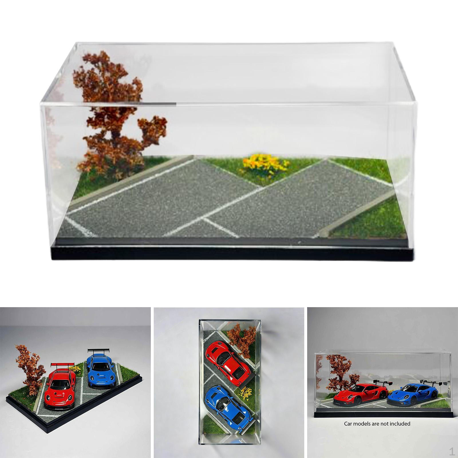

1:64 Diorama Car Display Case Storage Box Backdrop Protector Gift Collection Parking Lot Scene Model