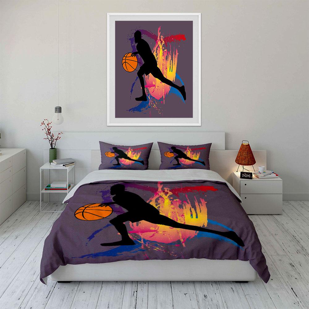 Basketball Art Three-Piece Set Multiple Sizes Kid'S And Adults' Bedroom Exquisite 3Pc Bedding Set, Gift